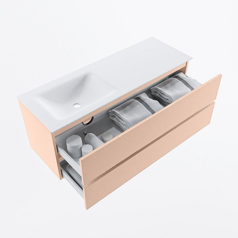 MONDIAZ VICA Ensemble meuble de salle de bains - 130cm - meuble bas rosee - 2 tiroirs - vasque cloud gauche - sans trous de robinet - version haute 60cm - talc SW1083520