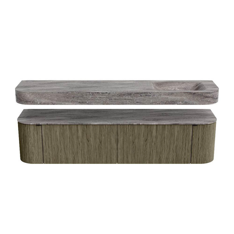 MONDIAZ THOR-DLUX Meuble de salle de bains 190cm arrondi gauche + droite couleur Shadow avec 2 tiroirs et 2 portes. Vasque suspendue CLOUD Droite sans trou de robinet couleur Oza. SW1466814