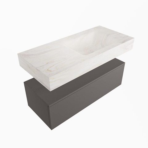 Mondiaz ALAN-DLUX Ensemble de meuble - 100cm - meuble Dark grey mat - 1 tiroir - Lavabo Cloud Ostra suspendu - vasque Droite - 0 trous de robinet SW807320