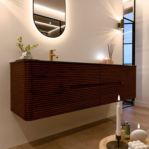 Mondiaz CIRO-DLUX Ensemble de meubles de salle de bains - 180x45x50cm - Lavabo en solid surface Lava - 1 vasque à gauche - 1 trou de robinet - 4 tiroirs - Ruby SW1531629