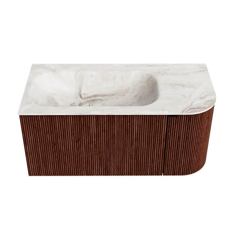 Mondiaz KURVE-DLUX Ensemble meuble de salle de bains - 95x46x40cm - 1 tiroir - 1 porte - lavabo solid surface - gauche - 1 trou de robinet - Ruby SW1415623
