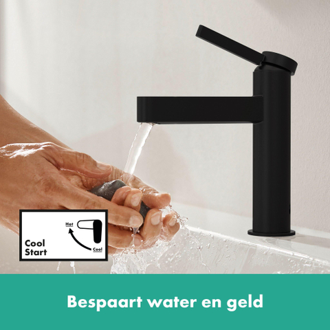 Hansgrohe Finoris 1 greeps wastafelkraan - 110 - coolstart - met afvoerplug - mat zwart SW651449