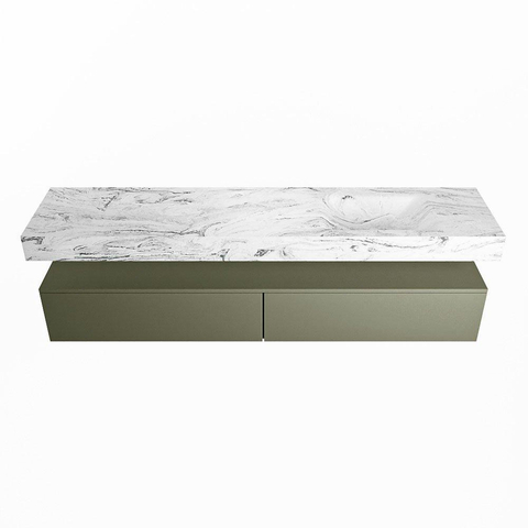 Mondiaz ALAN-DLUX Ensemble de meuble - 200cm - meuble Army mat - 2 tiroirs - Lavabo Cloud Glace suspendu - vasque Droite - 0 trous de robinet SW805974