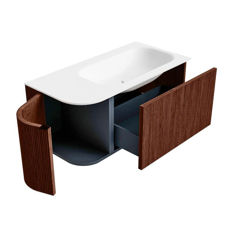 Mondiaz KURVE Badkamermeubelset - 95x46x40cm - 1 lade - 1 deur - wastafel solid surface - rechts - 1 kraangat - Ruby SW1415592