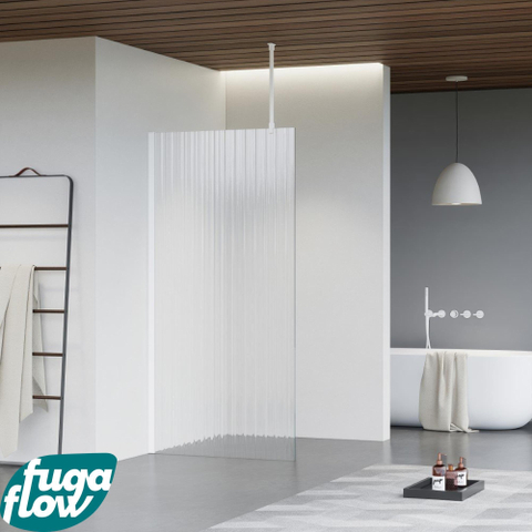 FugaFlow Eccelente Vetro douche à l'italienne salle de bain - 110x200cm - verre strié - bras plafond - blanc mat SW1124502