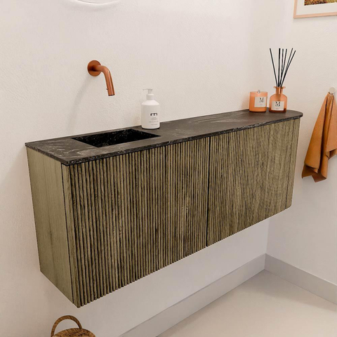 Mondiaz JOYA-DLUX 111.6cm toiletmeubel - ronding rechts kleur Dusk - Wastafel FAYE positie Links Zonder kraangat kleur Lava. SW1423296
