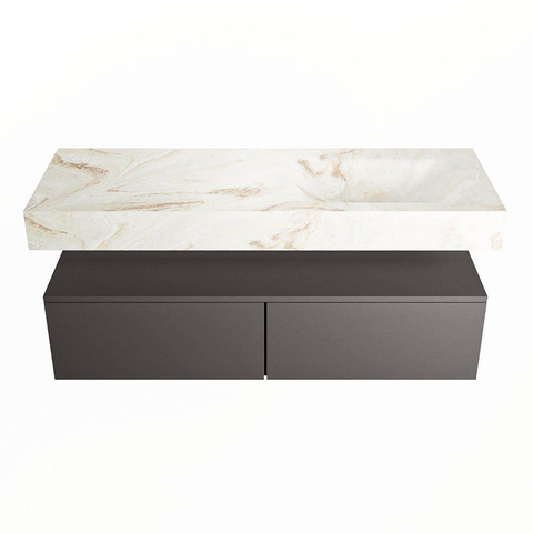 MONDIAZ ALAN - DLUX Badkamermeubelset - 130cm - onderkast - Dark grey - 2 lades - vrijhangende wastafel - wasbak rechts - 1 kraangat - Frappe SW804930