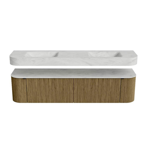 MONDIAZ THOR-DLUX Meuble de salle de bains - 190cm - arrondi gauche + droite - couleur Dusk - 2 tiroirs et 2 portes - Vasque suspendue CLOUD Double sans trou de robinet - couleur Opalo SW1466467
