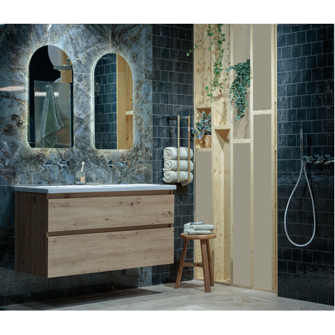 Saniclass Vita Badkameronderkast - 120cm - 2 lades - greeploos - rustiek eiken SW1413860