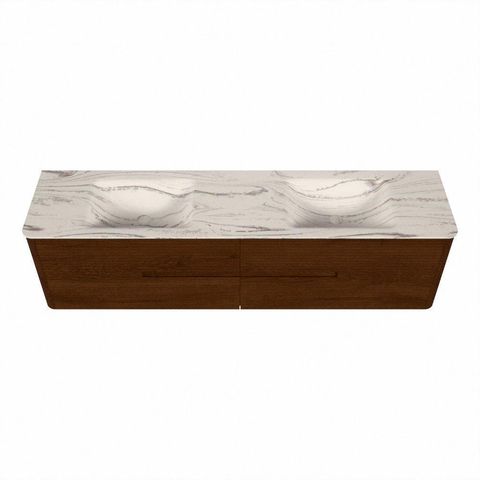 Mondiaz CIRO-DLUX Meuble de salle de bains - 190x45x50cm - Plan vasque solid surface Nata - 2 vasques double - sans trous de robinetterie - 4 tiroirs - Ruby SW1532078