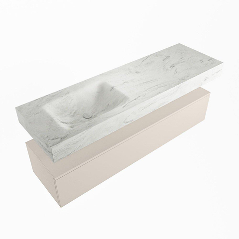 Mondiaz ALAN-DLUX Ensemble de meuble - 150cm - meuble Linen mat - 1 tiroir - Lavabo Cloud Opalo suspendu - vasque Gauche - 1 trou de robinet SW806597