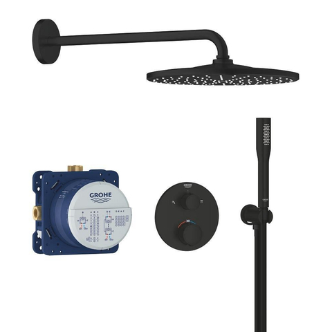 Grohe Precision Thermostat Perfect Doucheset - ronde hoofdddouche - met staaf handdouche - matte black (mat zwart) SW1440559