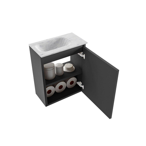 MONDIAZ TURE-DLUX Meuble WC 40 cm Dark Grey. EDEN lavabo Opalo position à gauche. Avec 1 trou de robinet. SW1104287