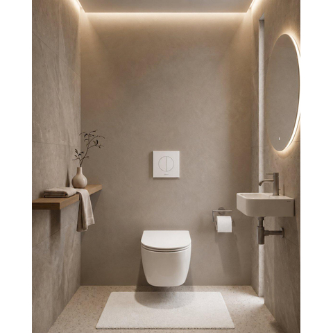QeramiQ Dely Swirl Pack WC - 6.5x53cm - réservoir encastré Wisa XS - abattant mince - plaque de commande blanche - boutons ronds - blanc mat SW1126129