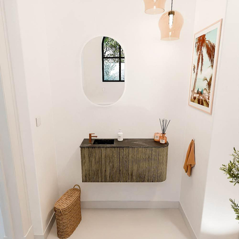 Mondiaz JOYA-DLUX 91.6cm toiletmeubel - ronding rechts kleur Dusk - Wastafel FAYE positie Links 1 kraangat kleur Lava. SW1423243