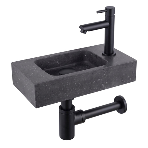 Fortifura Fuente pack lave-mains – rectangulaire – 40 x 22 x 9 cm – pierre naturelle noire – robinet noir mat SW1111551