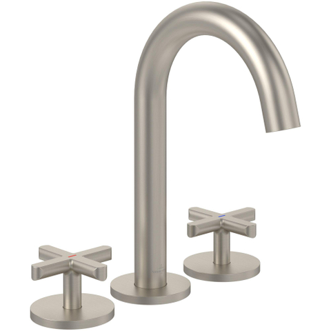 Villeroy & Boch Loop & Friends wastafeluitloop set - met kruisgreep brushed - nickel black (mat rvs) SW974354