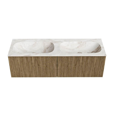 Mondiaz KURVE-DLUX Ensemble de meubles de salle de bains - 140x46x40cm - 2 tiroirs - vasque solid surface - double - sans trou de robinet - Dusk SW1415024