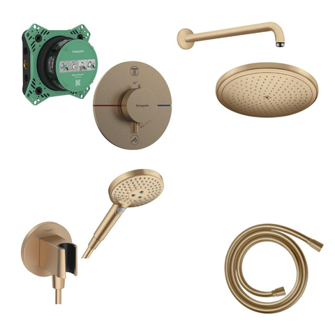 Hansgrohe Showerselect Ensemble de douche encastré - thermostat - pomme de douche - bras de douche - support de douchette - flexible de douche - douchette - bronze brossé SW1204471