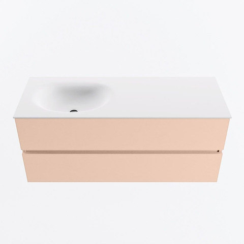 MONDIAZ VICA Ensemble meuble de salle de bains - 120cm - meuble sous-vasque rosee - 2 tiroirs - lavabo moon gauche - sans trous de robinet - version hauteur 60cm - talc SW1085106