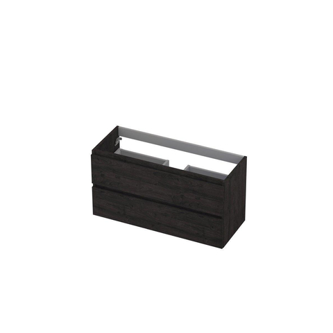 INK Wastafelonderkast - 100x40x52cm - 2 lades - greeploos - met houten keerlijst - MFC - Houtskool eiken SW207233