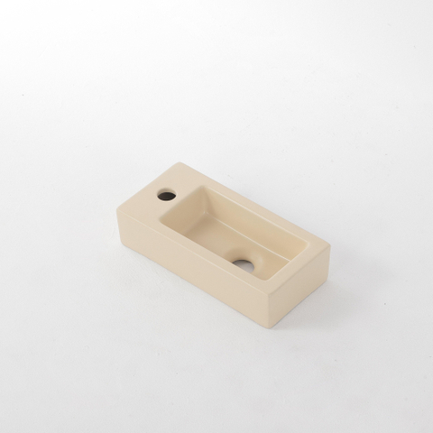 QeramiQ Dely Lavabo lave-mains - 38x18.5x9cm - céramique - trou de robinet à gauche - Beige mat SW1122452