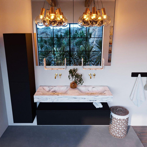 Mondiaz ALAN-DLUX Ensemble de meuble - 130cm - meuble Urban mat - 1 tiroir - Lavabo Cloud Glace suspendu - vasque Gauche et droite - 0 trous de robinet SW805286