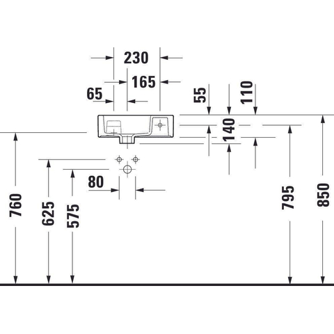 Duravit Vero air Fontein - met kraangat rechts - zonder overloop - 38x25cm - inclusief bevestiging - glans wit SW211103