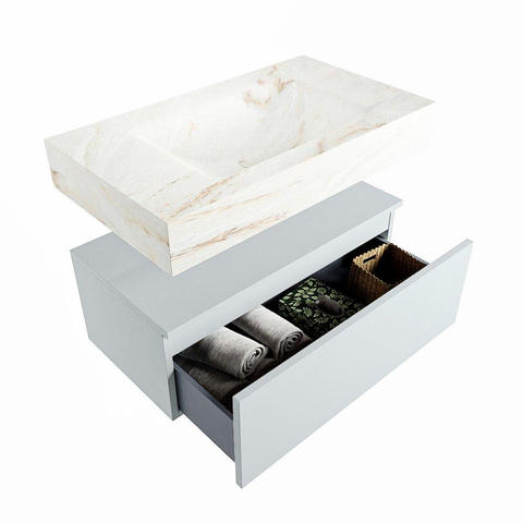 MONDIAZ ALAN - DLUX Badkamermeubelset - 80cm - onderkast - Clay - 1 lade - vrijhangende wastafel - wasbak midden - 0 kraangaten - Frappe SW805373