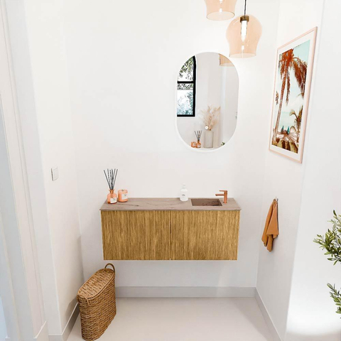 Mondiaz JOYA-DLUX 100cm toiletmeubel - kleur Oak - Wastafel FAYE positie Rechts 1 kraangat kleur Arena. SW1423864