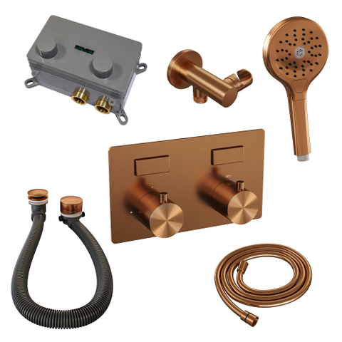 Brauer Copper Edition set de boutons poussoirs thermostatiques encastrés pour baignoire 04 combinaison de remplissage de baignoire 3 positions douche à main tuyau de douche raccord mural coude cuivre brossé pvd SW925596