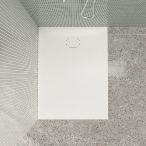 Villeroy & Boch Ecora douchebak - 120x90x3.5cm - afvoer korte zijde - stone white (wit) SW1558892