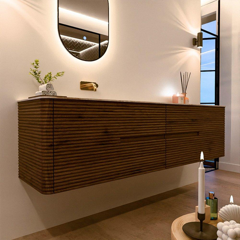 Mondiaz CIRO-DLUX Ensemble de meuble de salle de bains - 190x45x50cm - Plan vasque en solid surface Frappe - 1 vasque à gauche - sans trous de robinet - 4 tiroirs - Dusk SW1532854