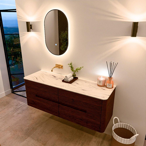 Mondiaz CIRO-DLUX Ensemble de meubles de salle de bains - 140x45x50cm - Plan vasque solid surface Nata - 1 vasque à gauche - sans trous de robinetterie - 4 tiroirs - Ruby SW1532064