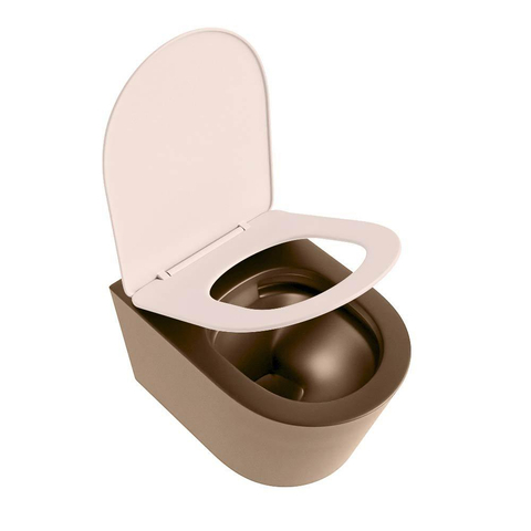 Mondiaz LAVIE hangtoilet – spoelrandloos – 36 x 53 cm – met softclose zitting – Rust (bruin), zitting Rosee (roze) SW1208690