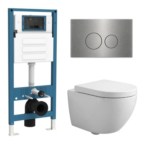 QeramiQ Dely Swirl Compact Toiletset - inbouwreservoir QeramiQ flush - 25mm zitting - metalen bedieningsplaat gunmetal - ronde knoppen - glans wit SW1590604