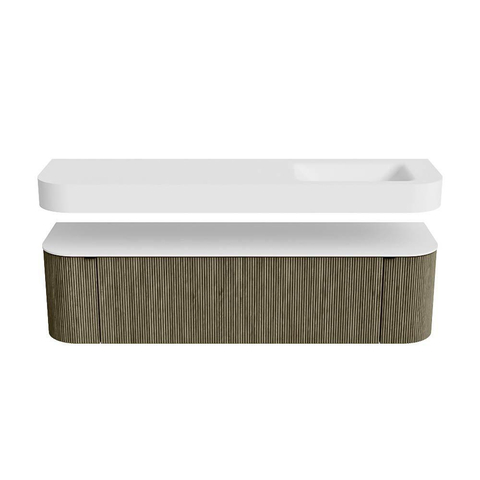 MONDIAZ THOR 170cm meuble de salle de bains arrondi gauche + droite couleur Shadow avec 1 tiroir et 2 portes. Vasque suspendue CLOUD Droite sans trou de robinet couleur Talc. SW1465508