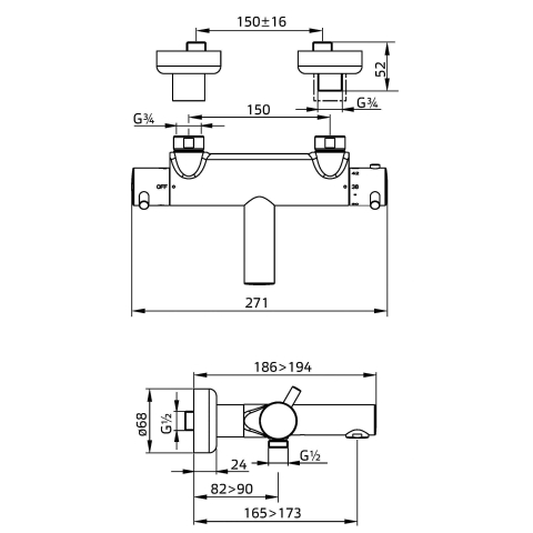 Xenz Duero Badkraan 27.1cm thermostaat met omstel zwart mat SW105556