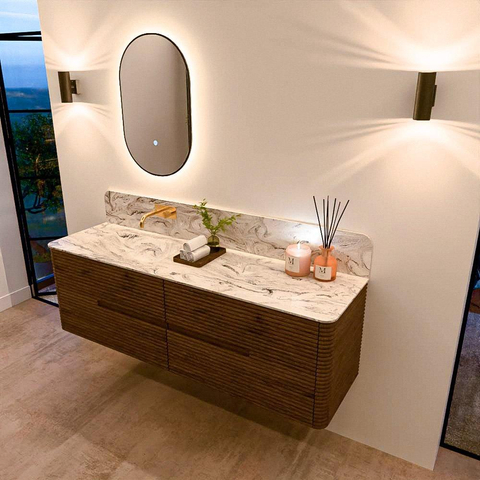 Mondiaz CIRO-DLUX Ensemble de meubles de salle de bains - 160x45x50cm - Plan-vasque solid surface Glace - 1 lavabo à gauche - sans trous de robinetterie - 4 tiroirs - Dusk SW1532993