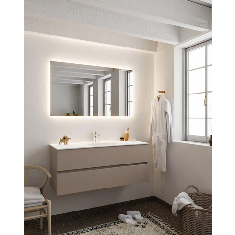 MONDIAZ VICA Ensemble de meuble salle de bain - 120cm - 2 tiroirs - lavabo Moon central - 1 trou de robinet - solid surface smoke SW411375