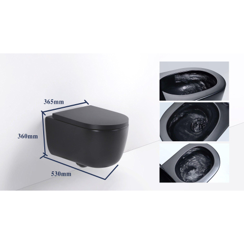 QeramiQ Dely Swirl WC suspendu – sans bride – profondeur 53 cm – avec abattant softclose 35 mm – noir mat SW1026260