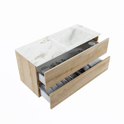 MONDIAZ VICA-DLUX Ensemble meuble de salle de bains - 110cm - meuble bas chêne blanchi - 2 tiroirs - lavabo encastré cloud à droite - 1 trou de robinet - version haute 60cm - frappe SW1088810