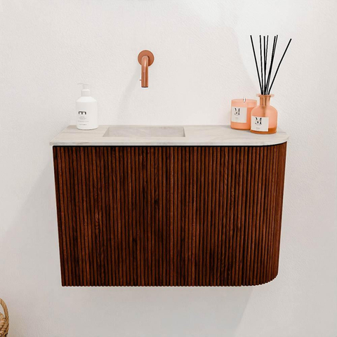 Mondiaz JOYA-DLUX 61.6cm toiletmeubel - ronding rechts kleur Ruby - Wastafel FAYE positie Links Zonder kraangat kleur Ostra. SW1423800