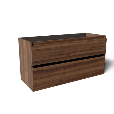 Saniclass Vita Meuble de salle de bain - 120x60x46cm - 2 tiroirs - sans poignée - 2 vasques - sans trous de robinet - trop-plein - céramique - noyer SW1439483