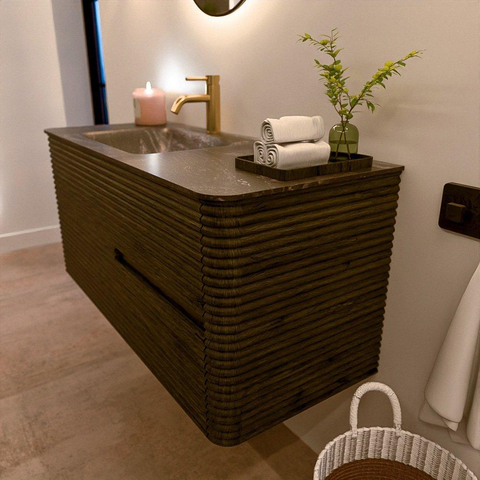 Mondiaz CIRO-DLUX Ensemble de meubles de salle de bains - 110x45x50cm - Lavabo solid surface Lava - 1 vasque à gauche - 1 trou de robinet - 2 tiroirs - Shadow SW1532264