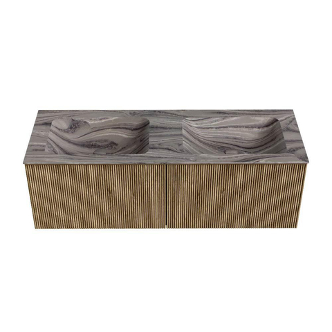 MONDIAZ KURVE-DLUX Meuble de salle de bains 130 cm couleur Dusk avec 2 tiroirs et 0 porte. Lavabo LEAF Double 2 trous de robinet Sombra. SW1433893