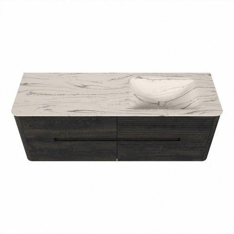 Mondiaz CIRO-DLUX Badkamermeubelset - 140x45x50cm - Solid surface wastafel Nata - 1 wasbak Rechts - 1 kraangat - 4 lades - Shadow SW1532583