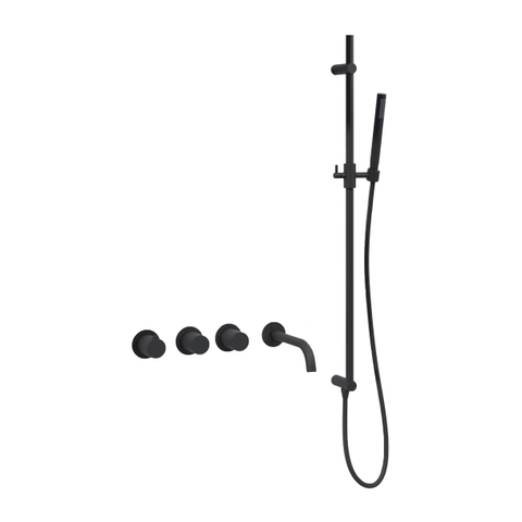 Fortifura Nebbio Badcombinatie-set - thermostaatkraan - glijstang geïntegreerde wandaansluitbocht - gladde doucheslang - staaf handdouche - uitloop - mat zwart SW1238023