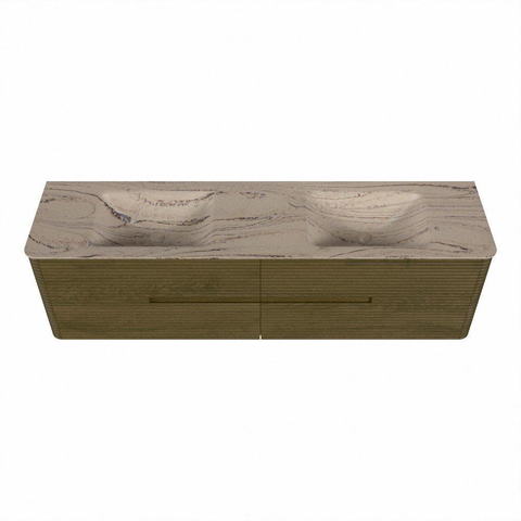 Mondiaz CIRO-DLUX Badkamermeubelset - 180x45x50cm - Solid surface wastafel Arena - 2 wasbak Dubbel - 2 kraangaten - 4 lades - Dusk SW1533122