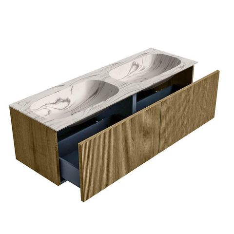 MONDIAZ KURVE-DLUX 140cm badmeubel kleur Dusk met 2 lades en 0 deuren. Wastafel STOR SMALL Dubbel 2 kraangaten Nata. SW1432435